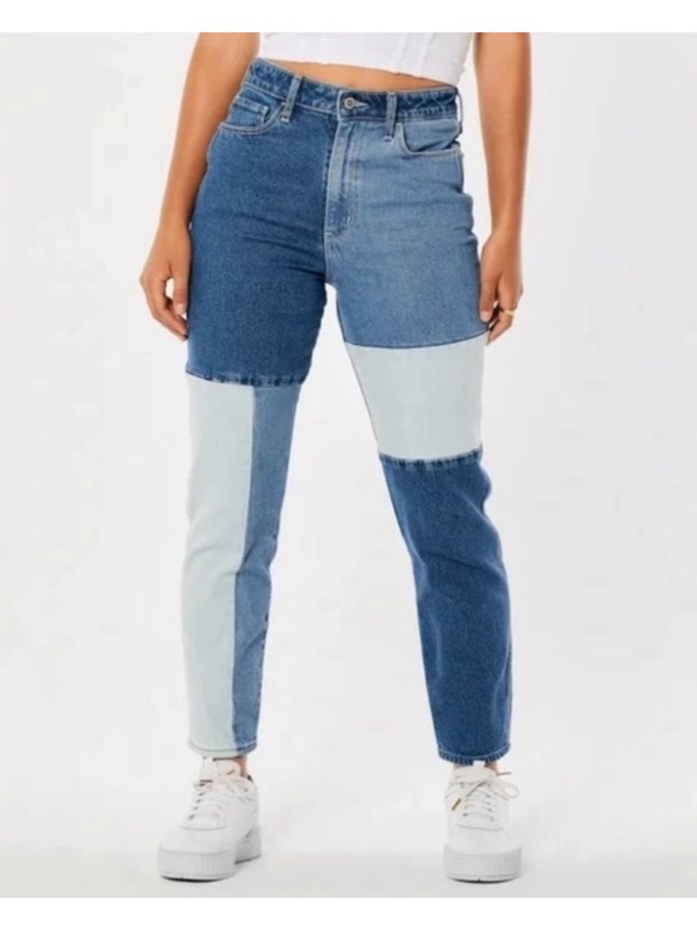 Hollister patchwork mom jeans👖🩵